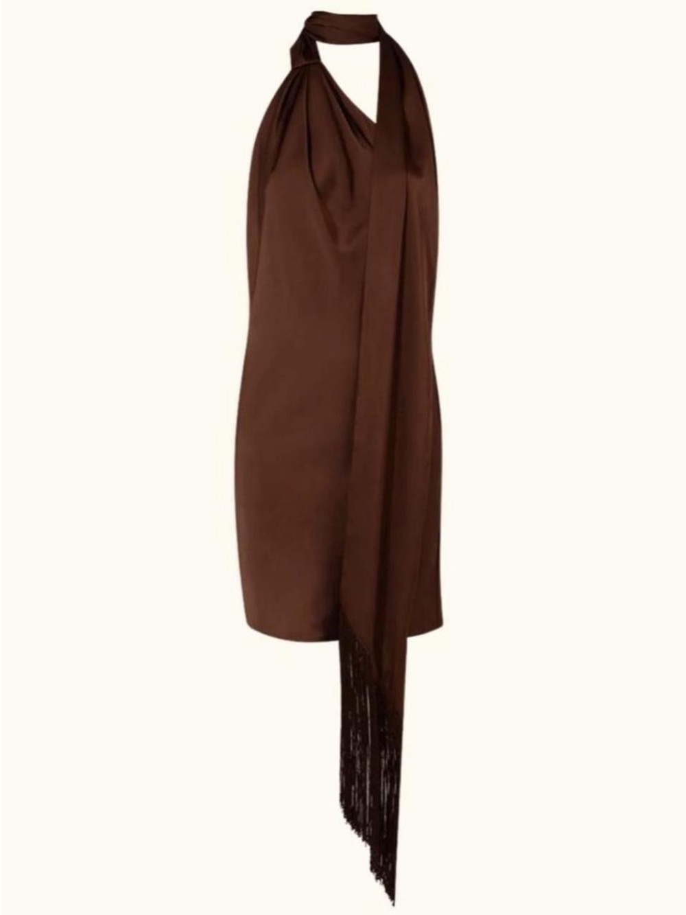 Rat & Boa Chocolate Brown Backless Halter Dress with Draped Fringe Scarf